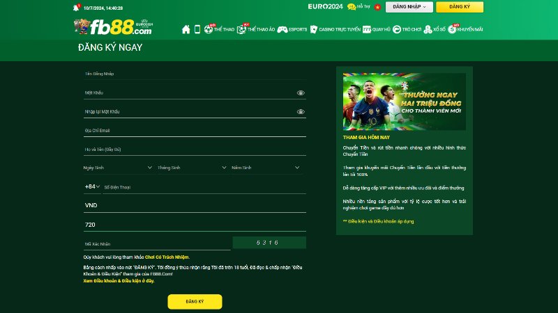 Đăng ký FB88: Hướng dẫn tân binh từng thao tác thực hiện 1 Điền thông tin đăng ký FB88